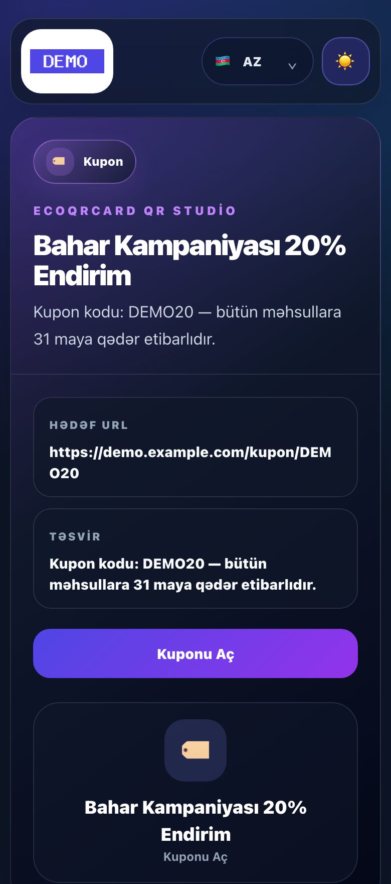 Kampaniya kuponu QR səhifəsi