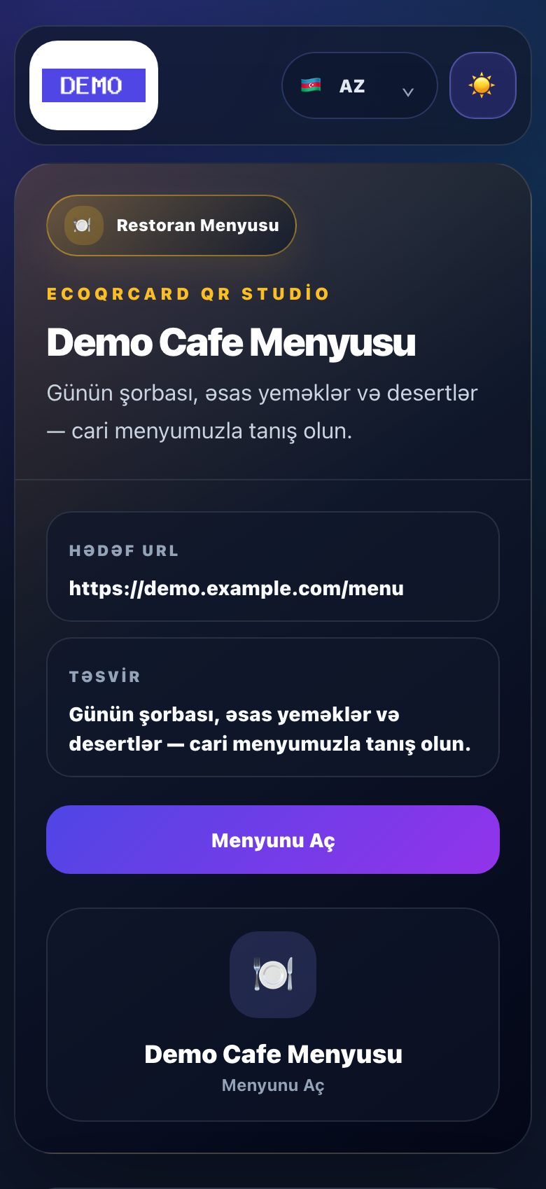 Restoran menyusu QR səhifəsi