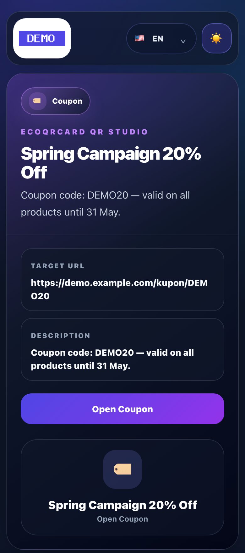 Campaign coupon QR page