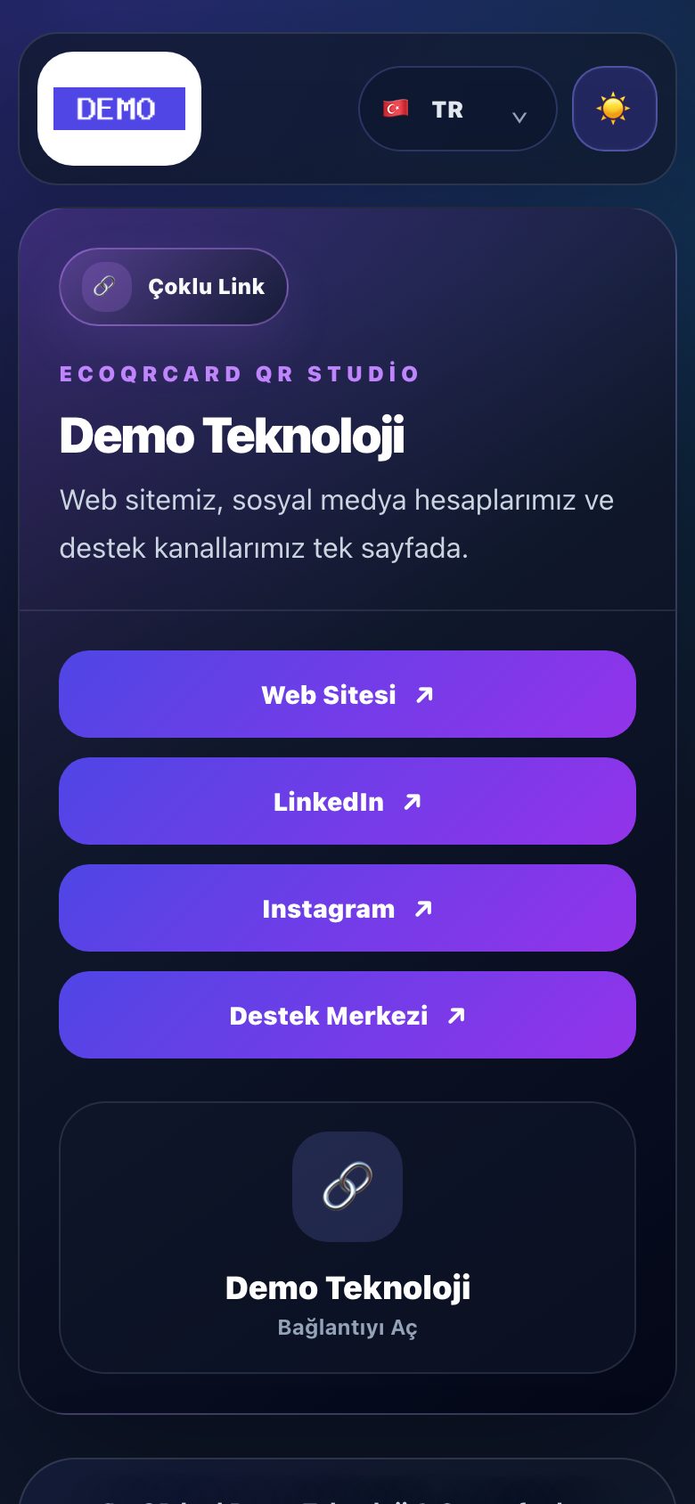Çoklu bağlantı QR sayfası