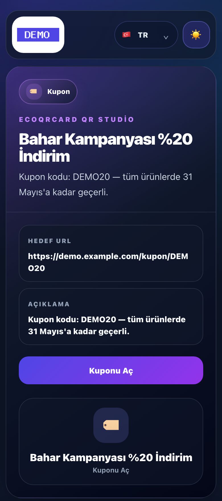 Kampanya kuponu QR sayfası